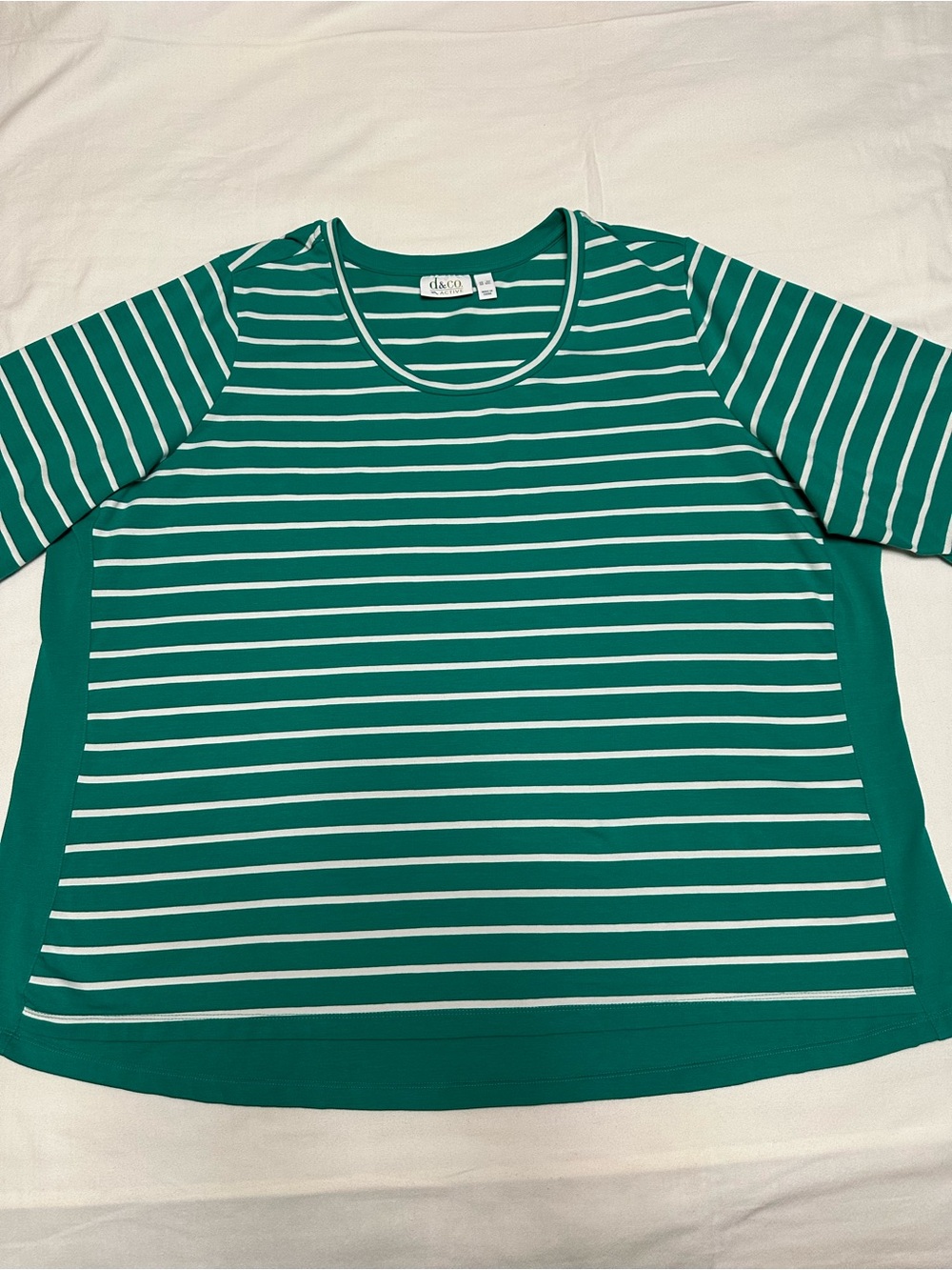 Denim & Co. Active Green & White Striped Crew Neck Top